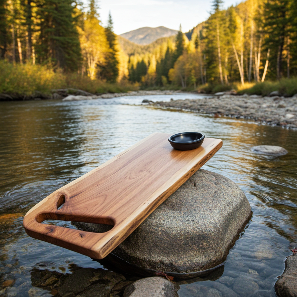 Handmade Cherry Wood Serving & Bread Board with Black Bowl – 19.5 x 7"