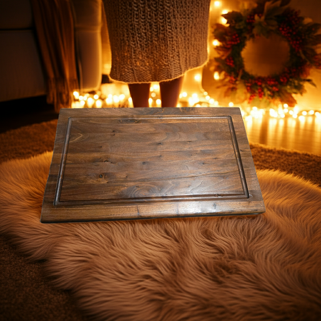 Handmade Solid Walnut BBQ Carving Board with Juice Groove & Finger Handles – 17 x 10"