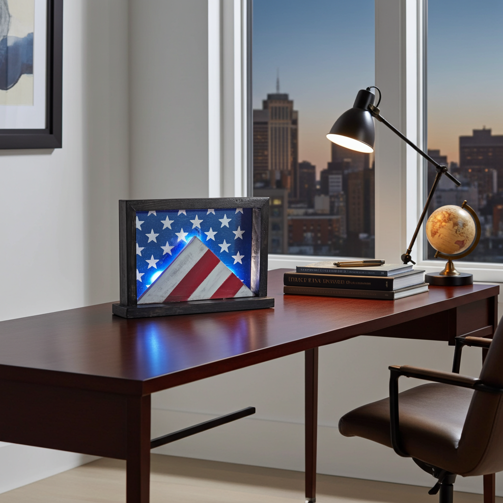 Handmade American Flag Wood Wall Decor with Optional LED String Lights – 12 x 8"