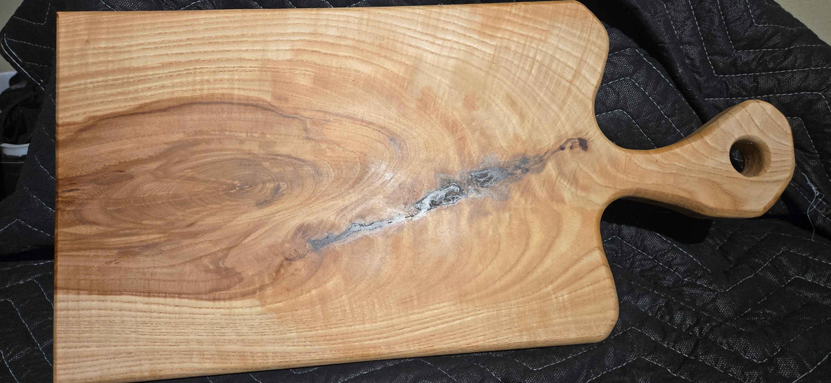 Handmade Ash Hardwood Cutting & Serving Board with Black Cherry Epoxy Accent – 16 x 8"
