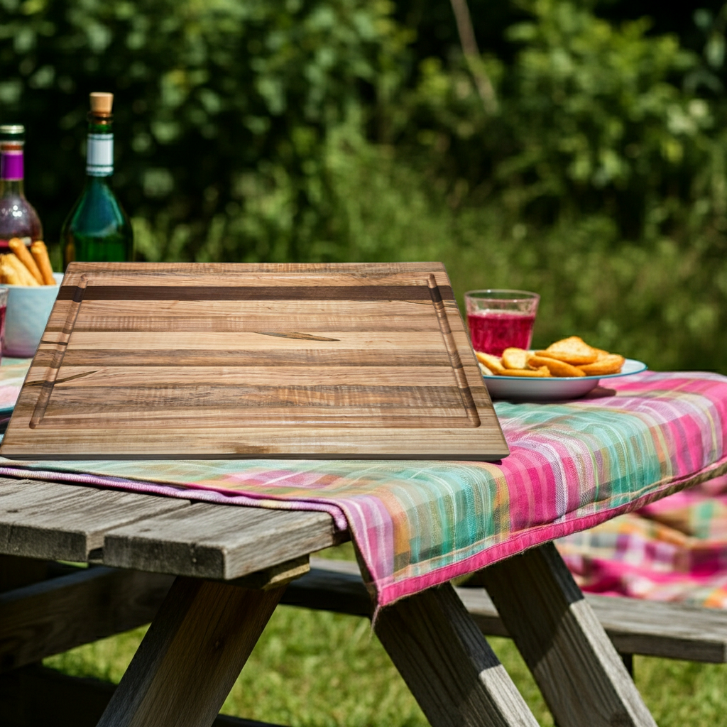 Handmade Ambrosia Maple & Walnut BBQ Cutting Board with Juice Groove – 20.5 x 10.75"