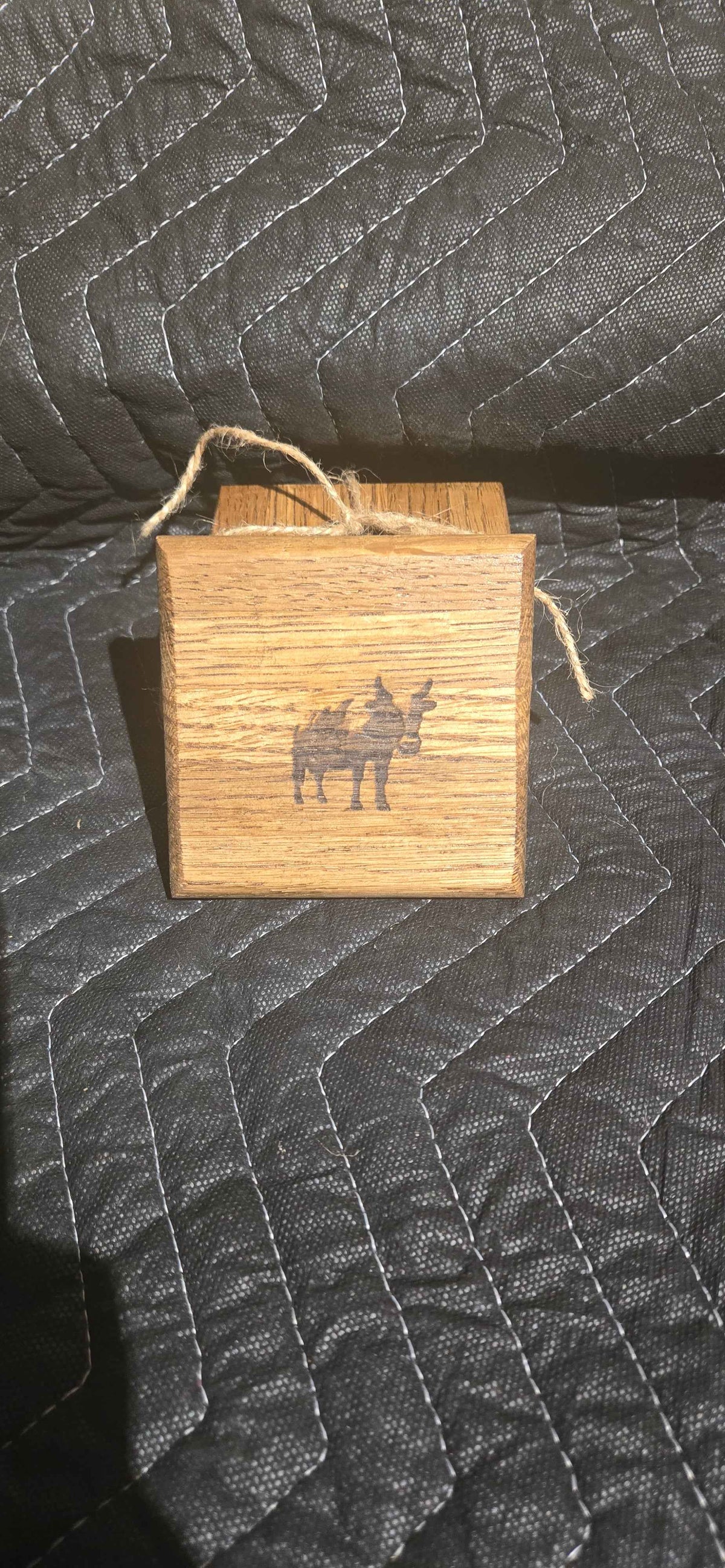 Handmade Cow Laser Engraved Solid Oak Coaster Set with Cork Backing – Set of 4