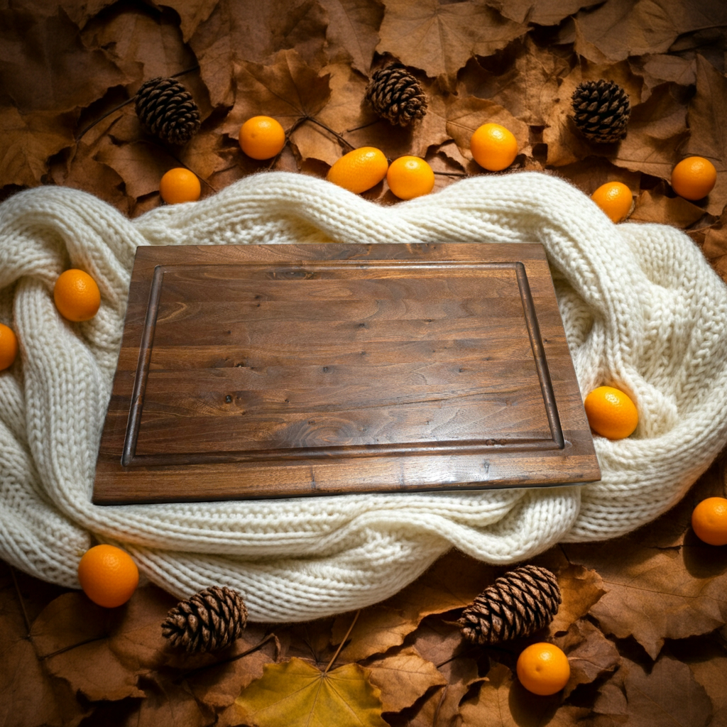 Handmade Solid Walnut BBQ Carving Board with Juice Groove & Finger Handles – 17 x 10"
