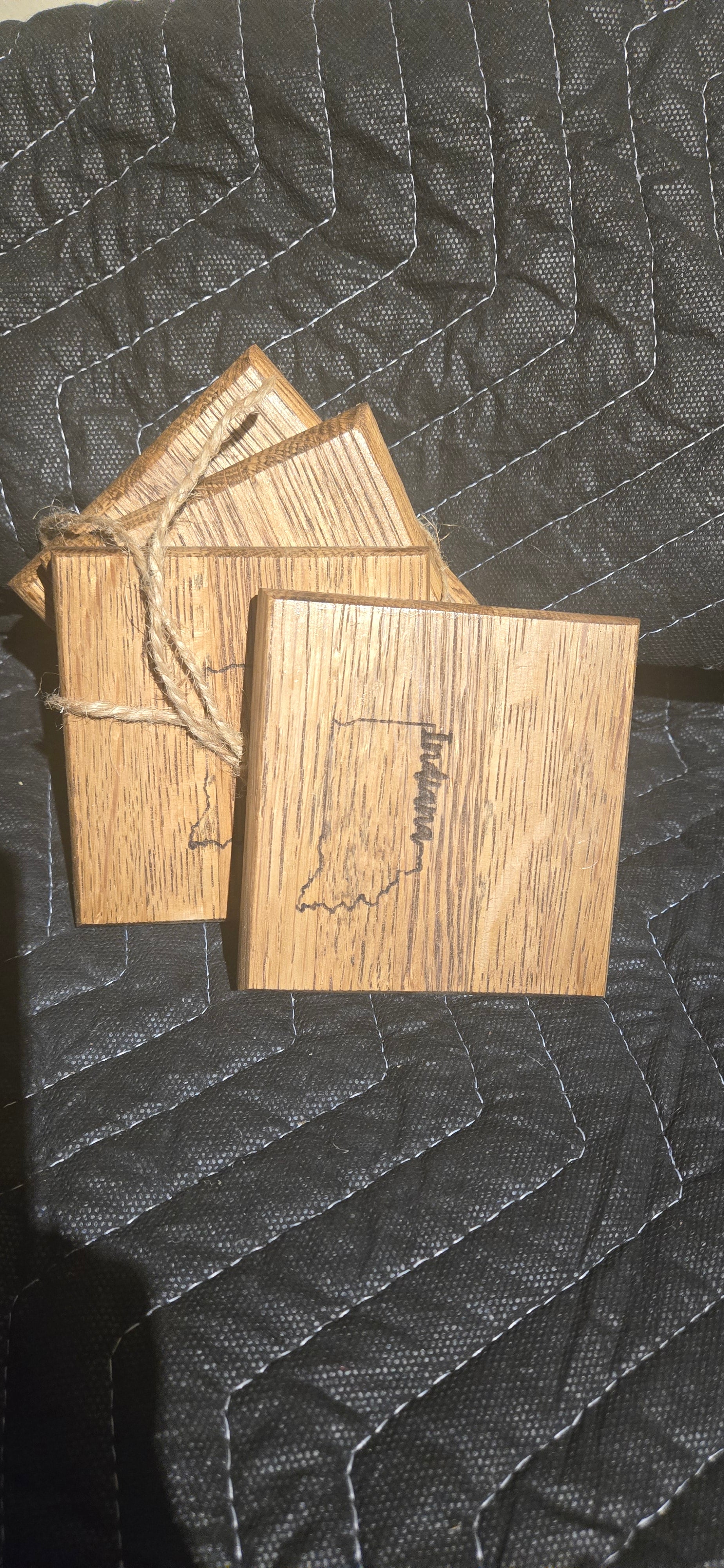 Indiana laser engraved  oak coaster set