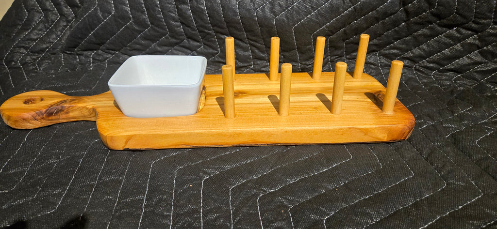 Handmade Poplar Taco & Hot Dog Serving Board with Condiment Dish