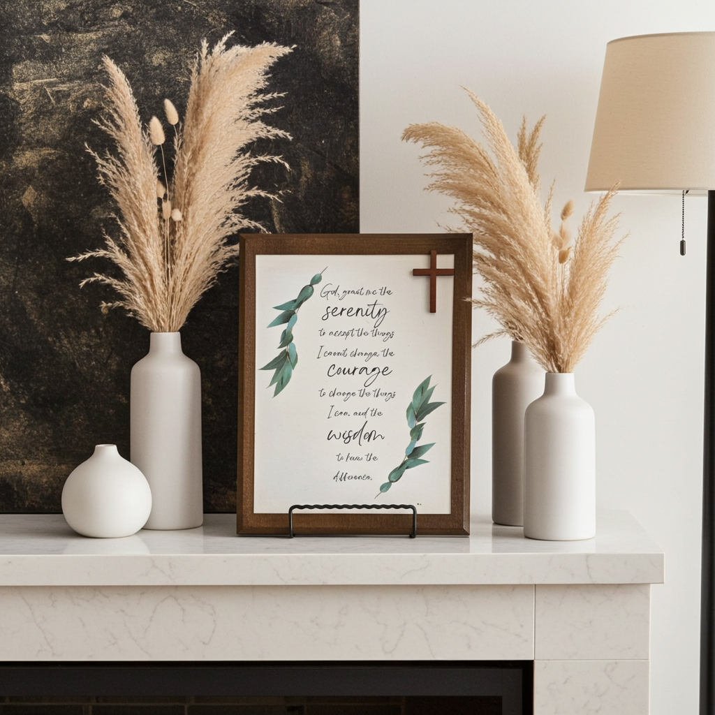 Handmade Serenity Prayer Wood Plaque with Metal Display Stand – Faith Home Decor
