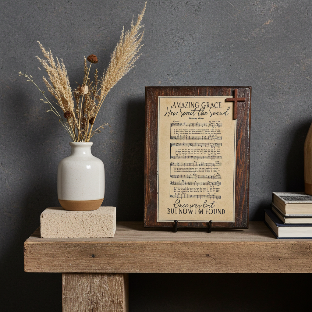 Handmade Amazing Grace Wood Plaque with Metal Display Stand – Christian Home Decor