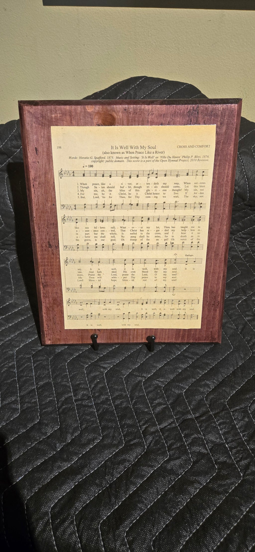 Handmade "It Is Well With My Soul" Wood Plaque with Metal Display Stand