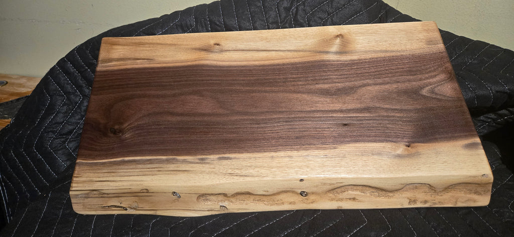 Handmade Walnut Live Edge Serving & Charcuterie Board with Finger Groove Handles – 18.5 x 8.75"