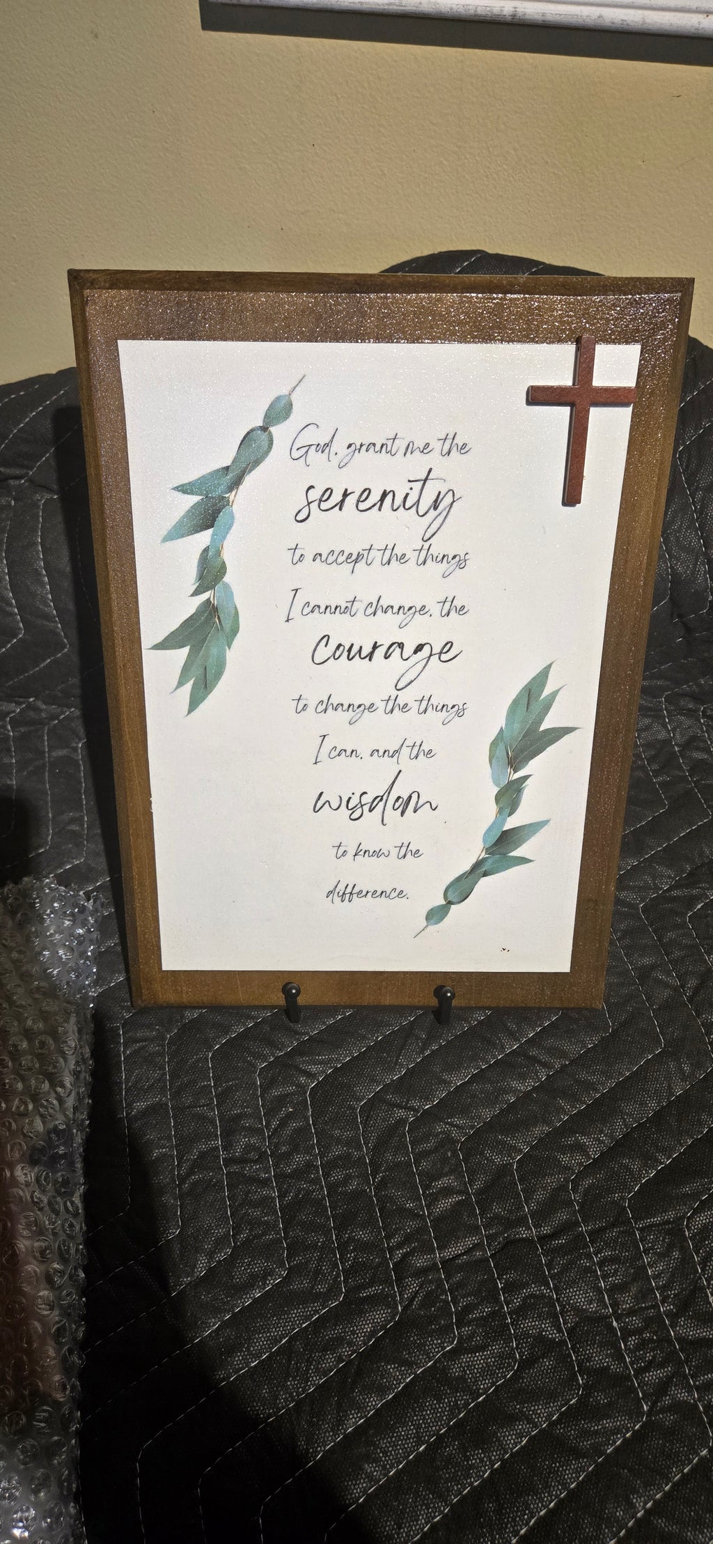 Handmade Serenity Prayer Wood Plaque with Metal Display Stand – Faith Home Decor