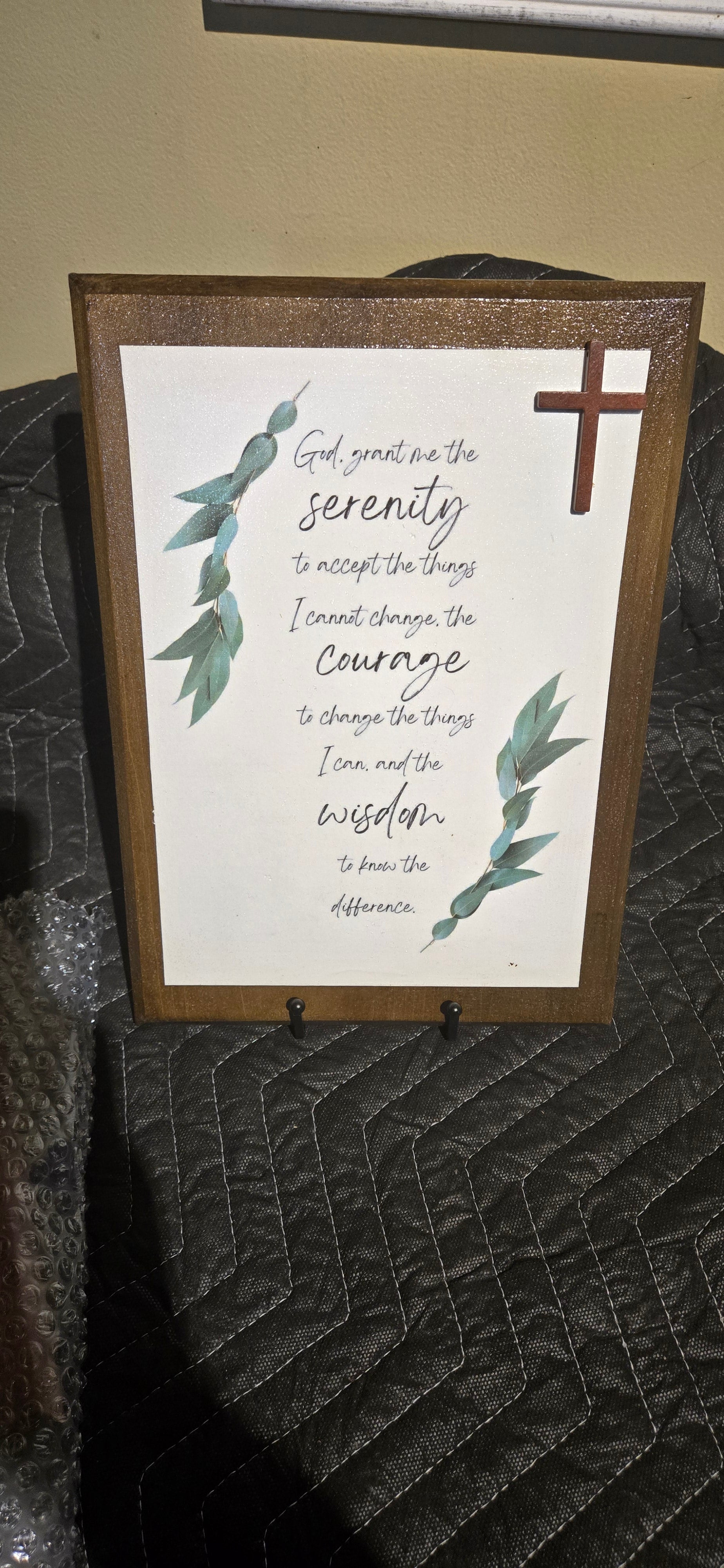 Rustic Serenity Prayer Wood Plaque with Display Stand