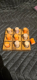Tan, orange tic tac toe
