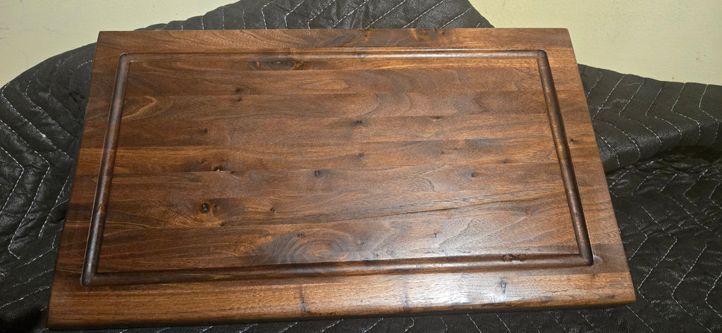 Handmade Solid Walnut BBQ Carving Board with Juice Groove & Finger Handles – 17 x 10"