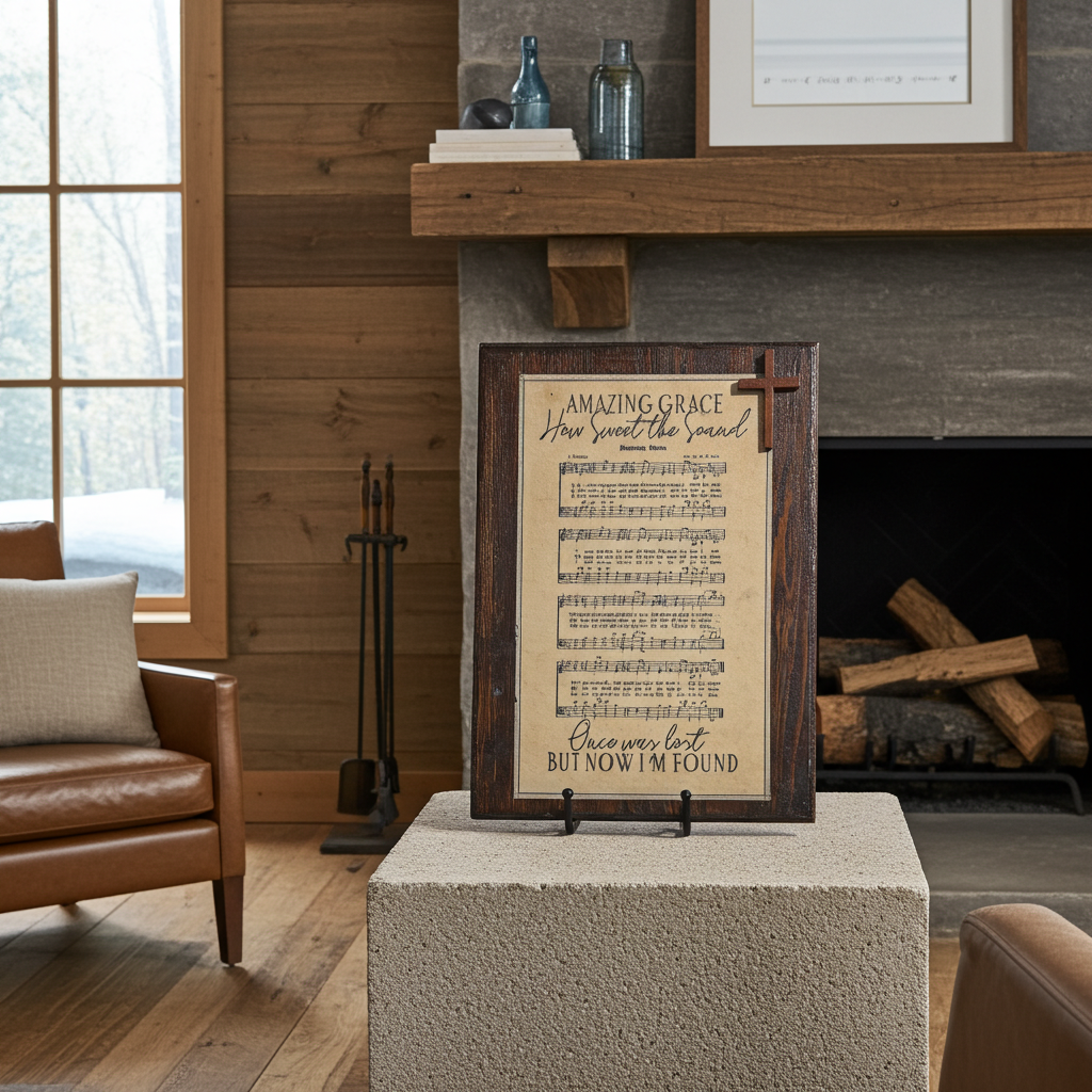Handmade Amazing Grace Wood Plaque with Metal Display Stand – Christian Home Decor