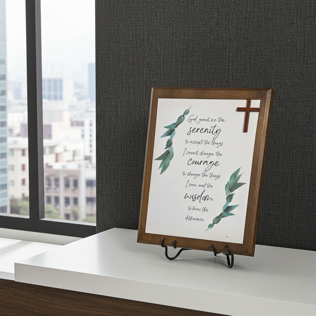 Handmade Serenity Prayer Wood Plaque with Metal Display Stand – Faith Home Decor