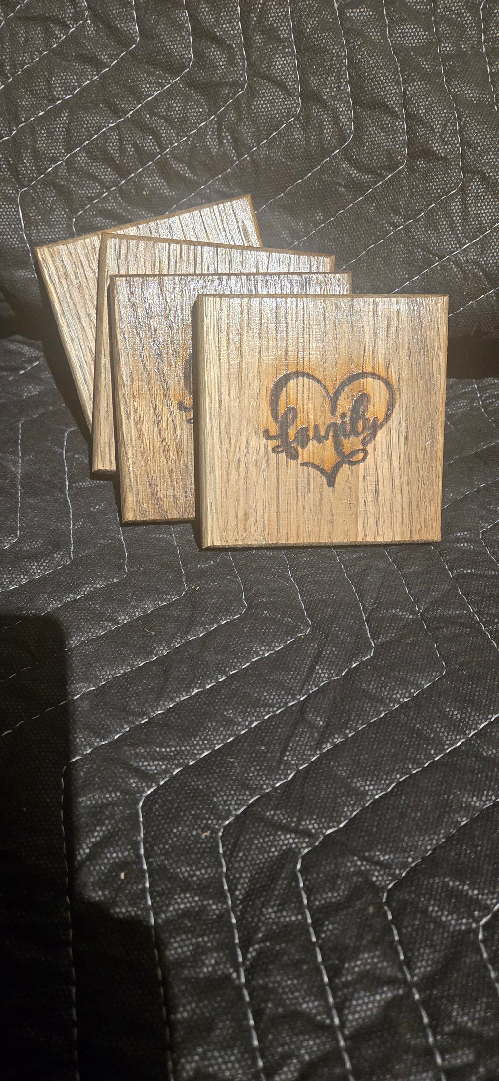Handmade Family Laser Engraved Solid Oak Coaster Set with Cork Backing – Set of 4