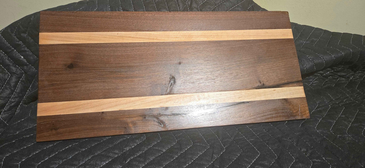 Handmade Walnut Serving & Charcuterie Board with Built-In Maple Feet – 17.25 x 8.25"