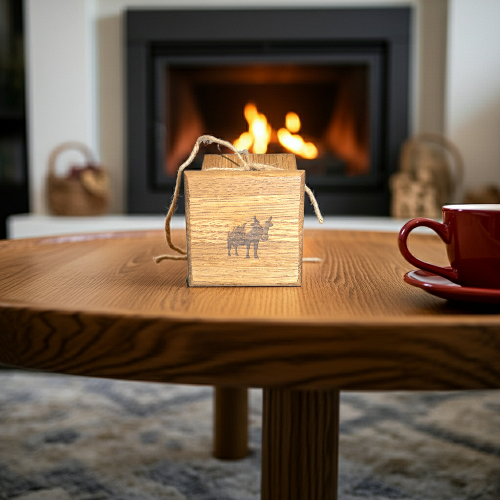 Handmade Cow Laser Engraved Solid Oak Coaster Set with Cork Backing – Set of 4
