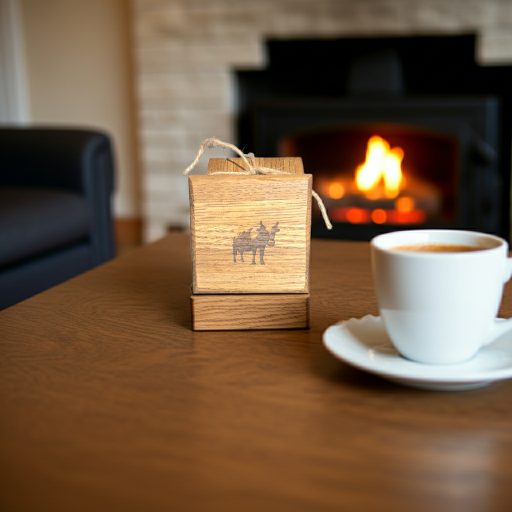 Handmade Cow Laser Engraved Solid Oak Coaster Set with Cork Backing – Set of 4